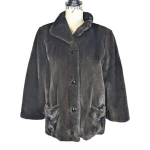 Edwards Lowell Long Sleeve High Collar Fur Coat Brown